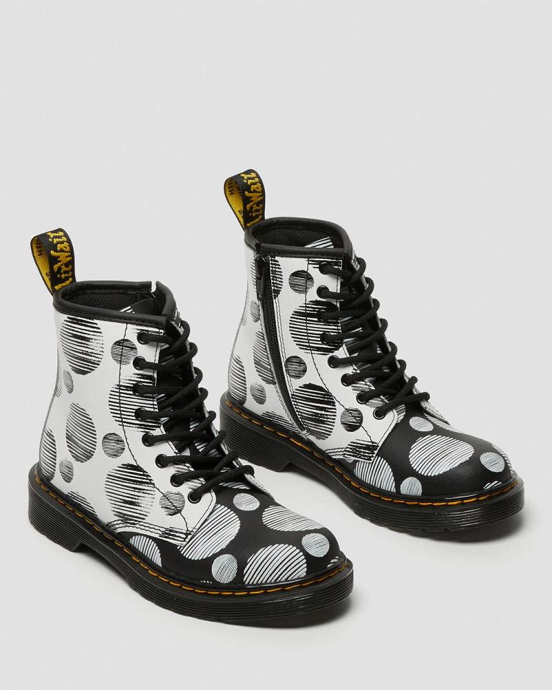 Dr Martens Junior 1460 Polka Dot Leren Veterlaarzen Kinderen Zwart | NL 136UZG